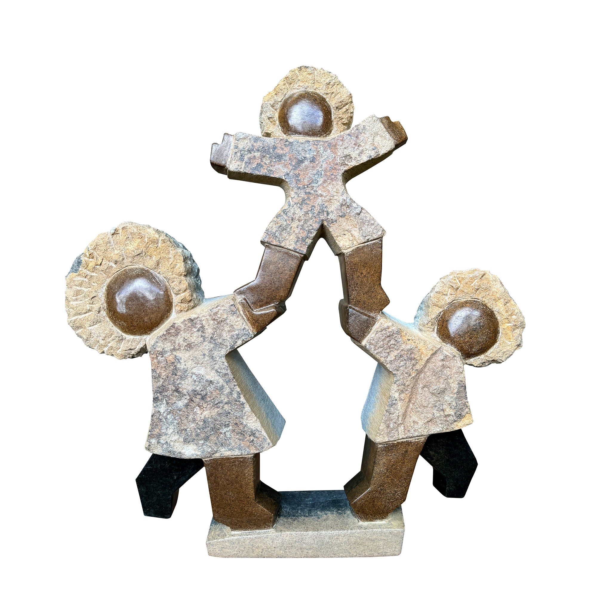 Dominic Benhura - Trio in Action - Shona-Art Shop - Kunst Skulptur aus Stein, dekorativ für den Aussenbereich und Interior