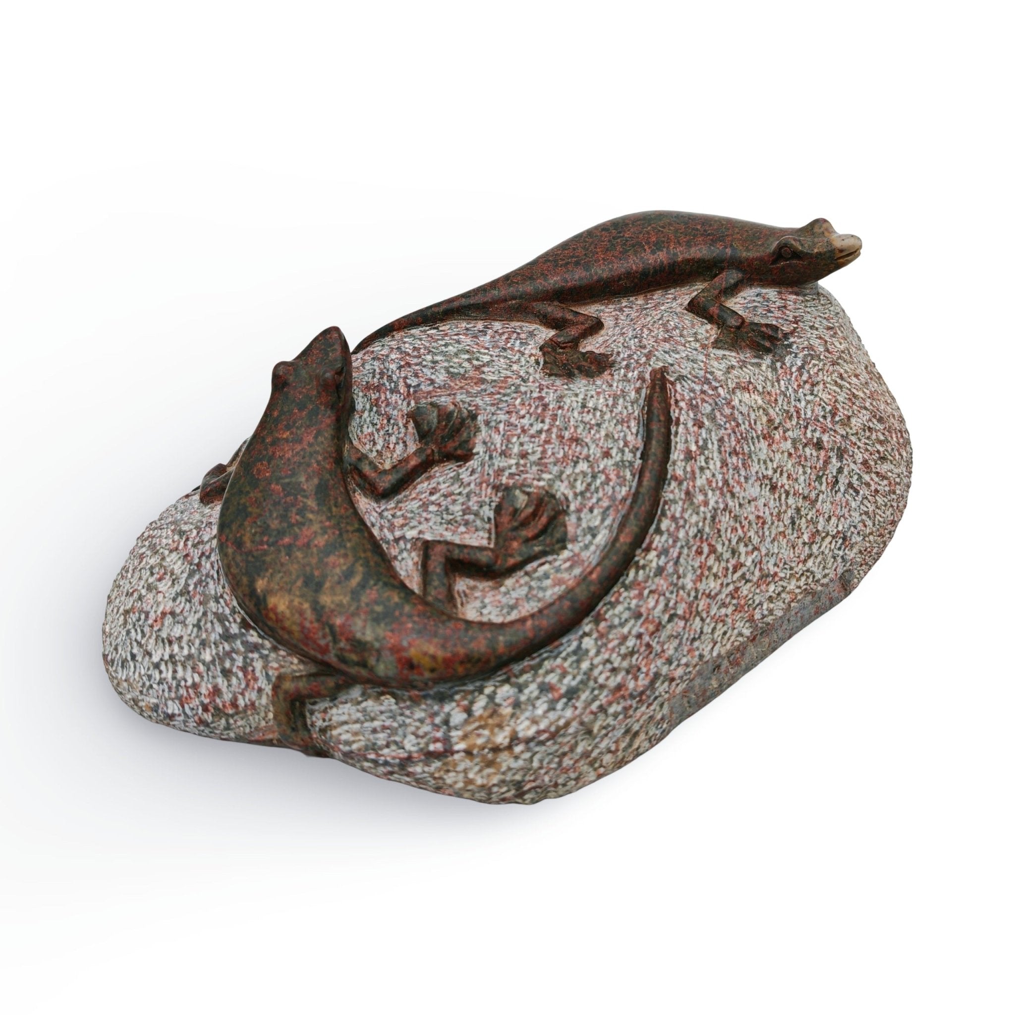 Ngoni Gatsi - Lizards - Shona - Art Shop - Kunst Skulptur aus Stein, dekorativ für den Aussenbereich und Interior