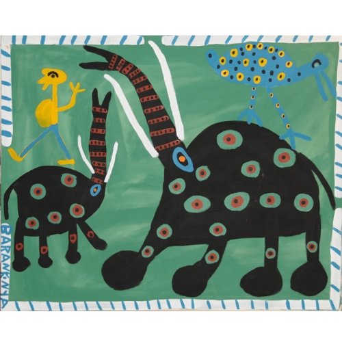 Gosta Barankinya - Elefant Mother Child - Shona-Art Shop - Malerei aus Tengenenge, ZimbabweAussenbereich und Interior